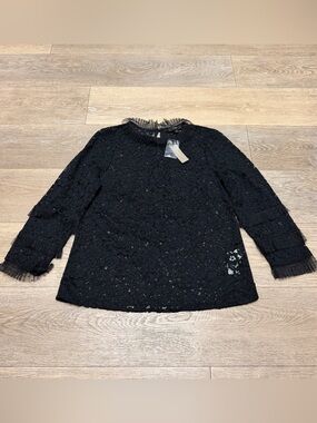 J. Crew lace top with tulle ruffle black AU229 Size Small NWT
